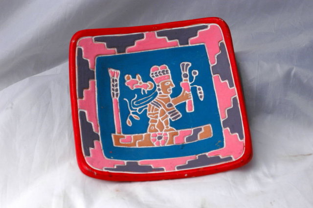 Old Mexican Pottery Aztec Wall Decoration Square Dish Unusual