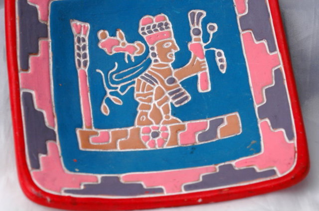 Old Mexican Pottery Aztec Wall Decoration Square Dish Unusual