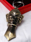 Bushed Brass Tiki or other Tribal Mask Bottle , Can Opener Key Chain with Box