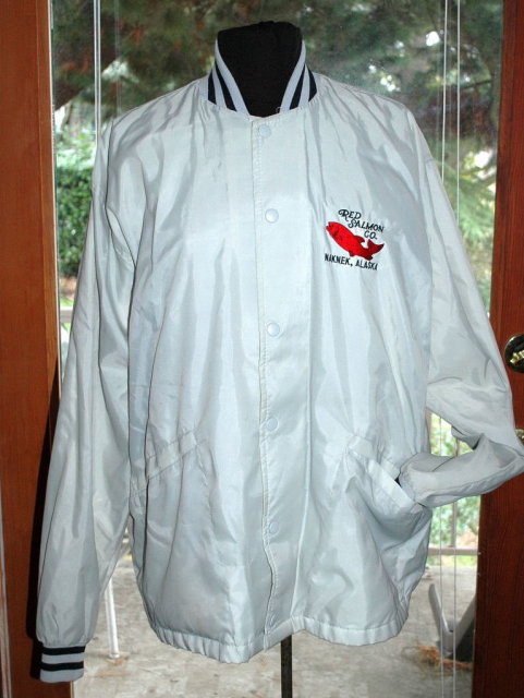 Red Salmon Co. Nakneck, Alaska Logo Windbreaker Jacket Men's size large