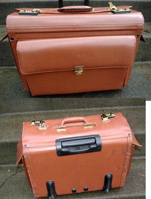 Leather Business Travel Computer & Files Luggage Case , Wheeled with Telescoping Handle, Saint James / Randy