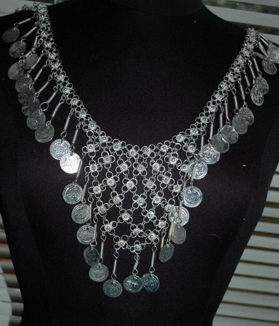 Silver Chain and Dangling Coin Belly Dancing Belt or Necklace