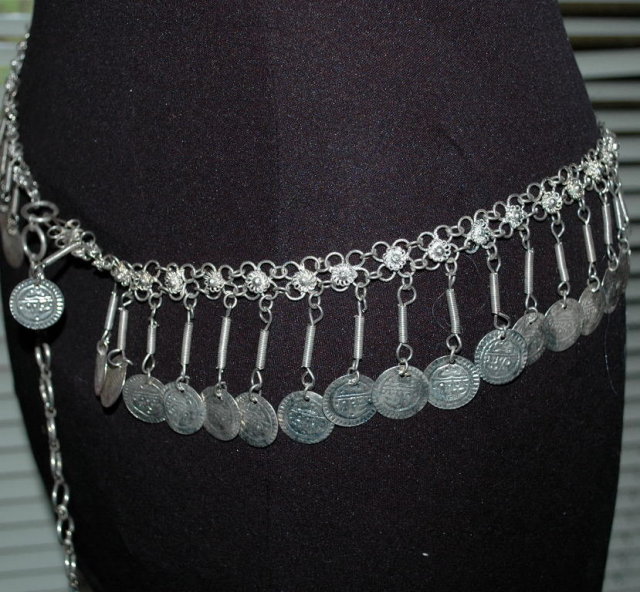 Silver Chain and Dangling Coin Belly Dancing Belt or Necklace