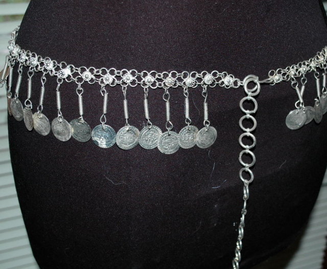 Silver Chain and Dangling Coin Belly Dancing Belt or Necklace