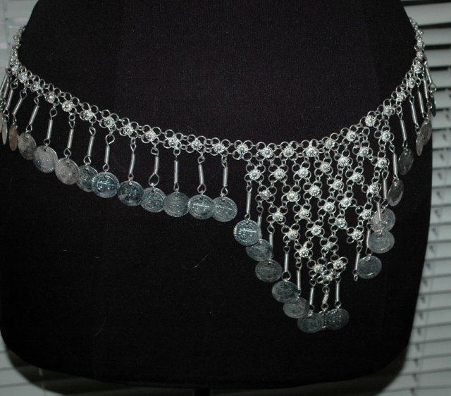 Silver Chain and Dangling Coin Belly Dancing Belt or Necklace