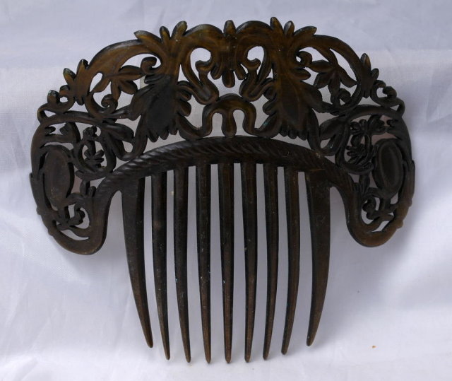 Authentic Antique Large Mantilla Hair Comb, Hand Carved Tortoise Shell -
