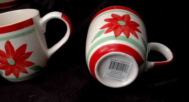 5 Hand painted Poinsettia Coffee Ceramic Mugs or Cups