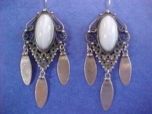 Pearly Pale Blue Lace Agate Cabochon Sterling Silver Chandelier Earrings