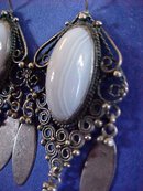 Pearly Pale Blue Lace Agate Cabochon Sterling Silver Chandelier Earrings