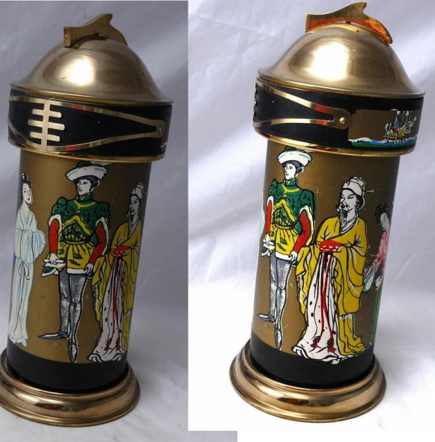 Brass Glass Musical Bar Decanter Oriental Design 1950's Japan