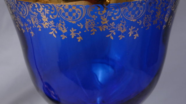 A Florentine Original Blue / Gold Glass Footed Urn - Elegant Apothecary Jar Shaped