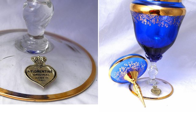 A Florentine Original Blue / Gold Glass Footed Urn - Elegant Apothecary Jar Shaped