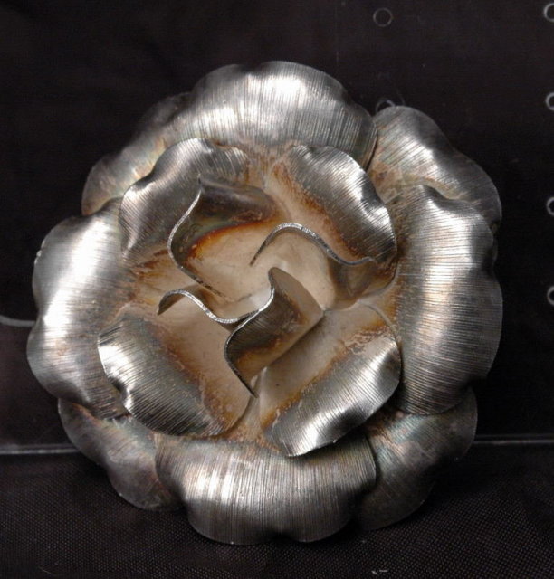Large Rose Sterling Taxco Mexico Sterling Silver Brooch Pendant signed Lasana