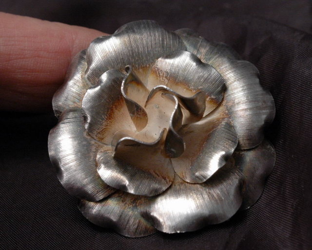 Large Rose Sterling Taxco Mexico Sterling Silver Brooch Pendant signed Lasana