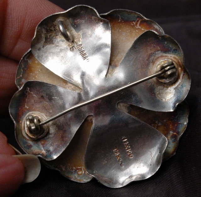 Large Rose Sterling Taxco Mexico Sterling Silver Brooch Pendant signed Lasana