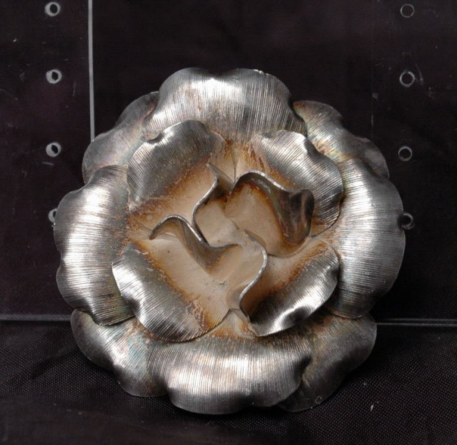 Large Rose Sterling Taxco Mexico Sterling Silver Brooch Pendant signed Lasana