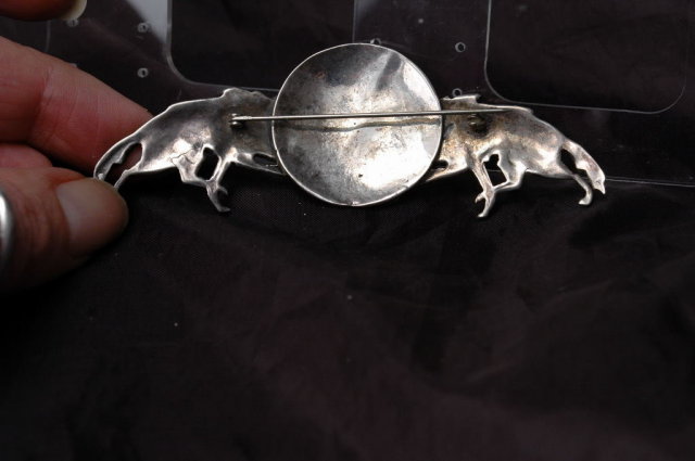 Native American Sterling Silver Wolf Moon Lightening Pin Cast & Hand Wrought
