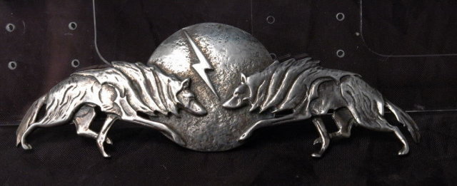 Native American Sterling Silver Wolf Moon Lightening Pin Cast & Hand Wrought