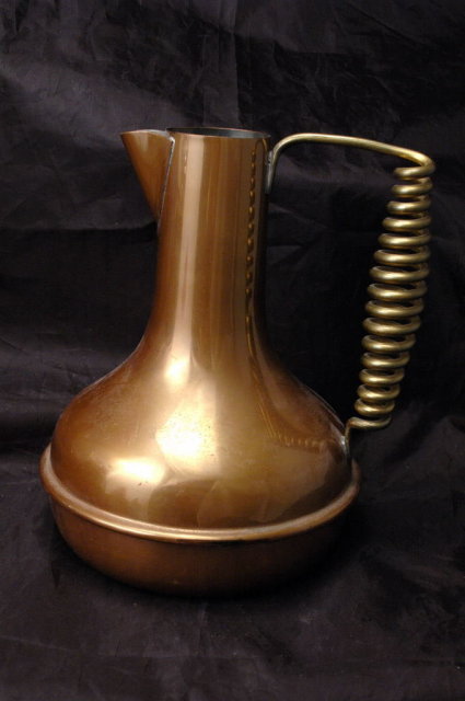 Mid Century Modern Copper Pitcher, Ewer with Spiral Brass Handle