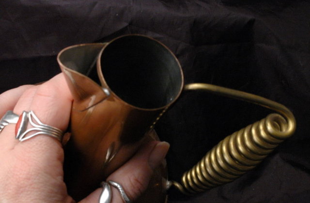 Mid Century Modern Copper Pitcher, Ewer with Spiral Brass Handle