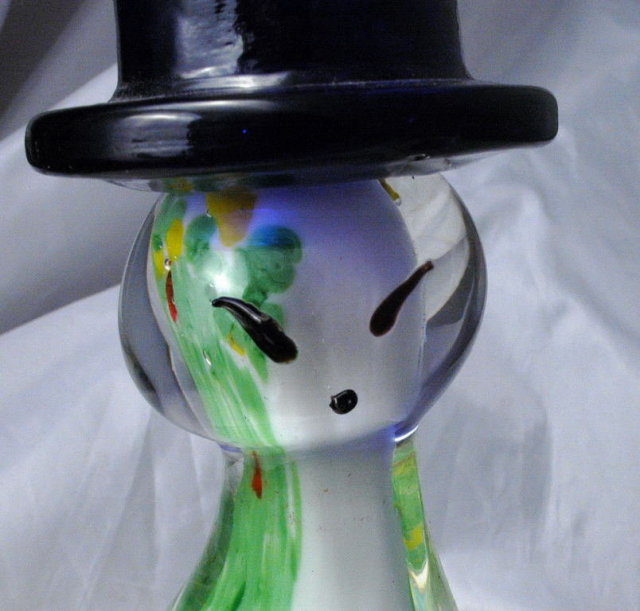 Tall Murano Sommerso Art Glass Cat Wearing Cobalt Blue Hat Sculpture Paperweight