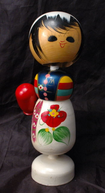 Tall Vintage Korea Korean Wood Nodder Doll bobblehead