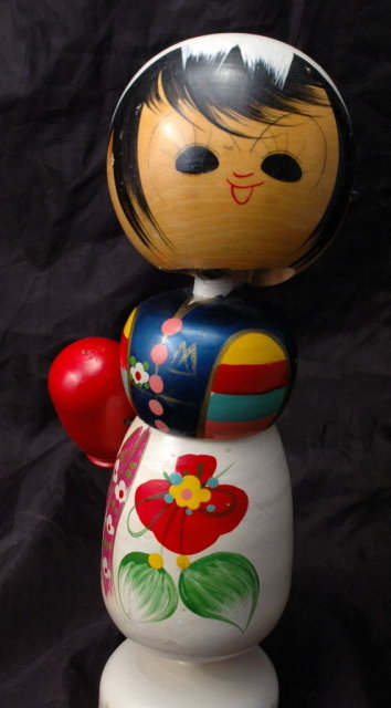Tall Vintage Korea Korean Wood Nodder Doll bobblehead