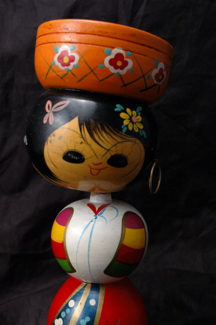 Tall Vintage Korea Korean Wood Nodder Doll bobblehead 11
