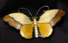 Hroar Prydz Guilloche Enamel Sterling Vermeil Butterfly Pin Brooch