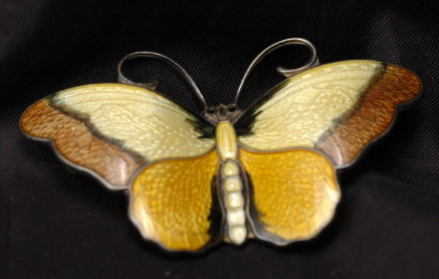 Hroar Prydz Guilloche Enamel Sterling Vermeil Butterfly Pin Brooch
