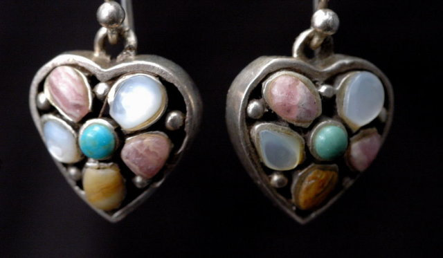 Sterling Silver & Gemstone Heart Earrings by BARSE