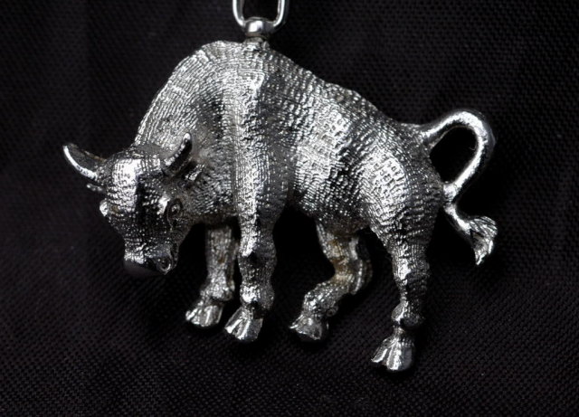 Large Sterling Bull Pendant with Chain