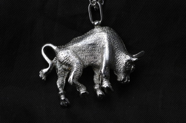 Large Sterling Bull Pendant with Chain