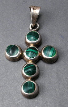 Old Mexico Sterling with Malachite Cross, Crucifix, Over-sized