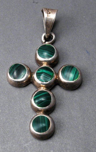 Old Mexico Sterling with Malachite Cross, Crucifix, Over-sized