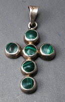 Old Mexico Sterling with Malachite Cross, Crucifix, Over-sized