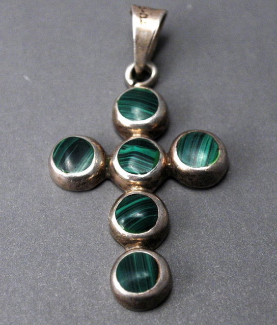 Old Mexico Sterling with Malachite Cross, Crucifix, Over-sized