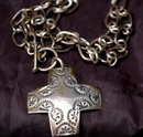 Native American Stamped Sterling Cross on Large Links Sterling Toggle Chain