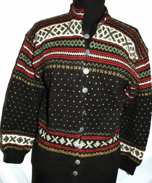 Beautiful Norwegian Hand Knit Wool Sweater with Pewter Buttons