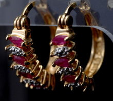 Ruby Diamond Hoop Earrings in Sterling with Gold Wash