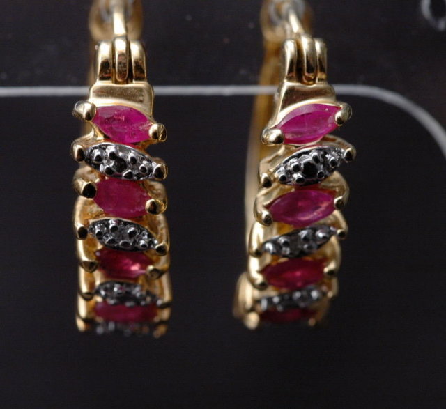 Ruby Diamond Hoop Earrings in Sterling with Gold Wash