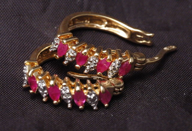 Ruby Diamond Hoop Earrings in Sterling with Gold Wash