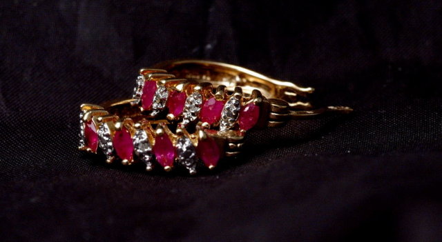 Ruby Diamond Hoop Earrings in Sterling with Gold Wash