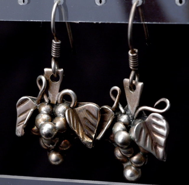 Taxco Mexico Sterling Silver Grape Cluster Earrings