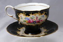 Paragon by Appointment to H.M. The Queen & H.M. Queen Mary Fine Bone China Tea Cup, Saucer Black with Lattice Roses