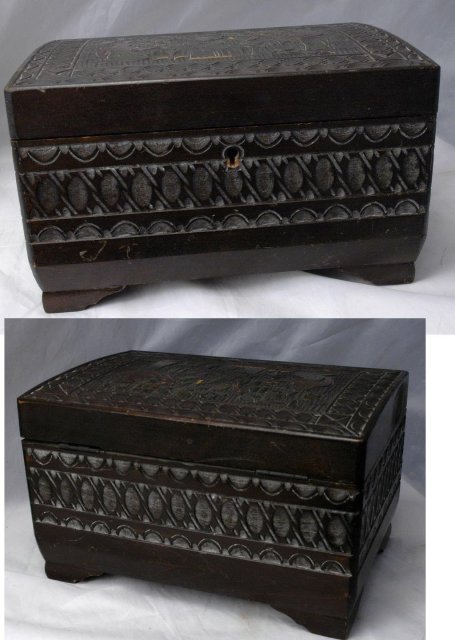 Hand Carved Wood Egyptian Jewelry Music Box