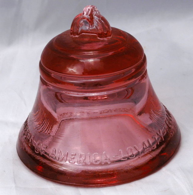 TELEPHONE PIONEERS of AMERICA GLASS BELL PAPERWEIGHT RARE ROSE COLOR