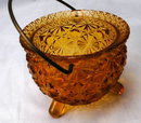 Daisy Dot Button Amber Glass Cauldron Shape Glass Holder L. G. Wright Glass Company.
