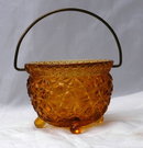 Daisy Dot Button Amber Glass Cauldron Shape Glass Holder L. G. Wright Glass Company.
