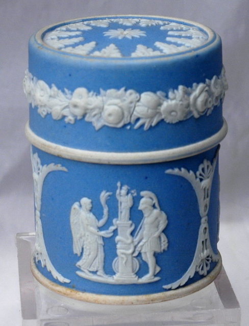 Wedgwood Blue Jasperware Match Box Cylinder